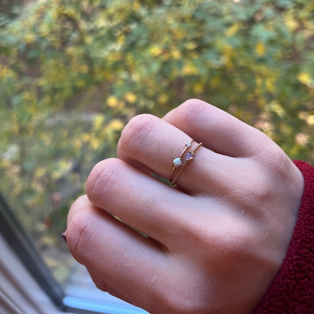 Opal and Moonstone Ring Set, Stacking Dainty 14k Rose Gold, Local Eclectic